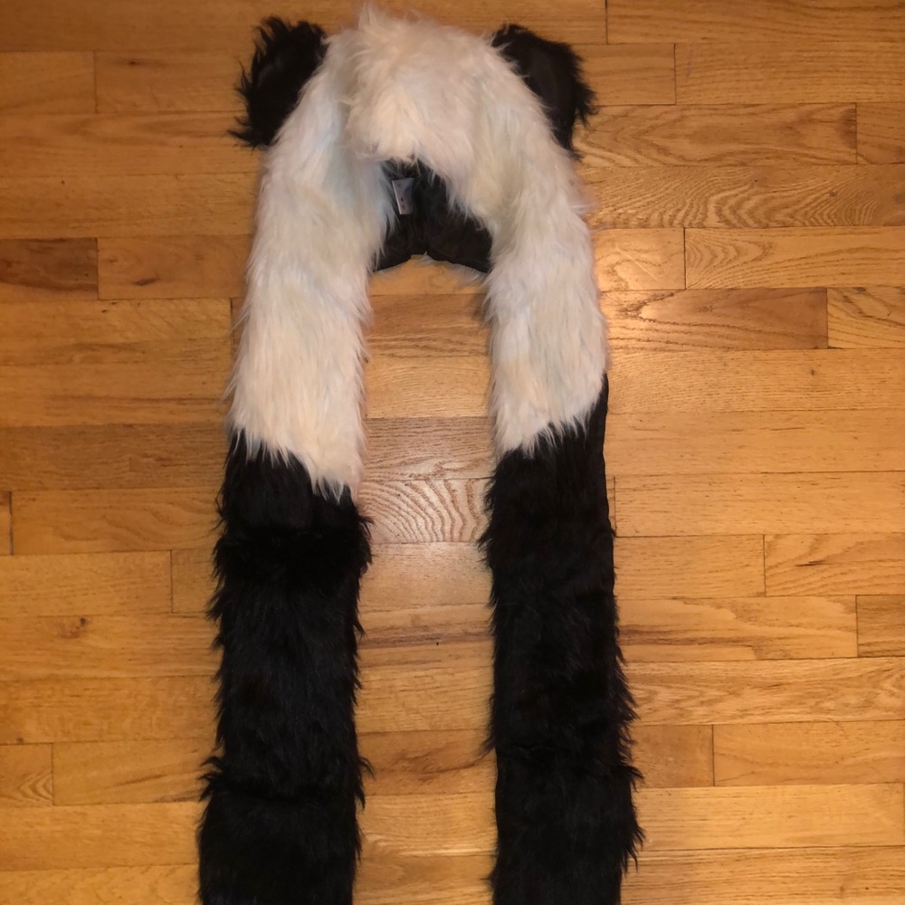 Panda Furry Hat, Rave Headwear, w Paw Hand Pockets